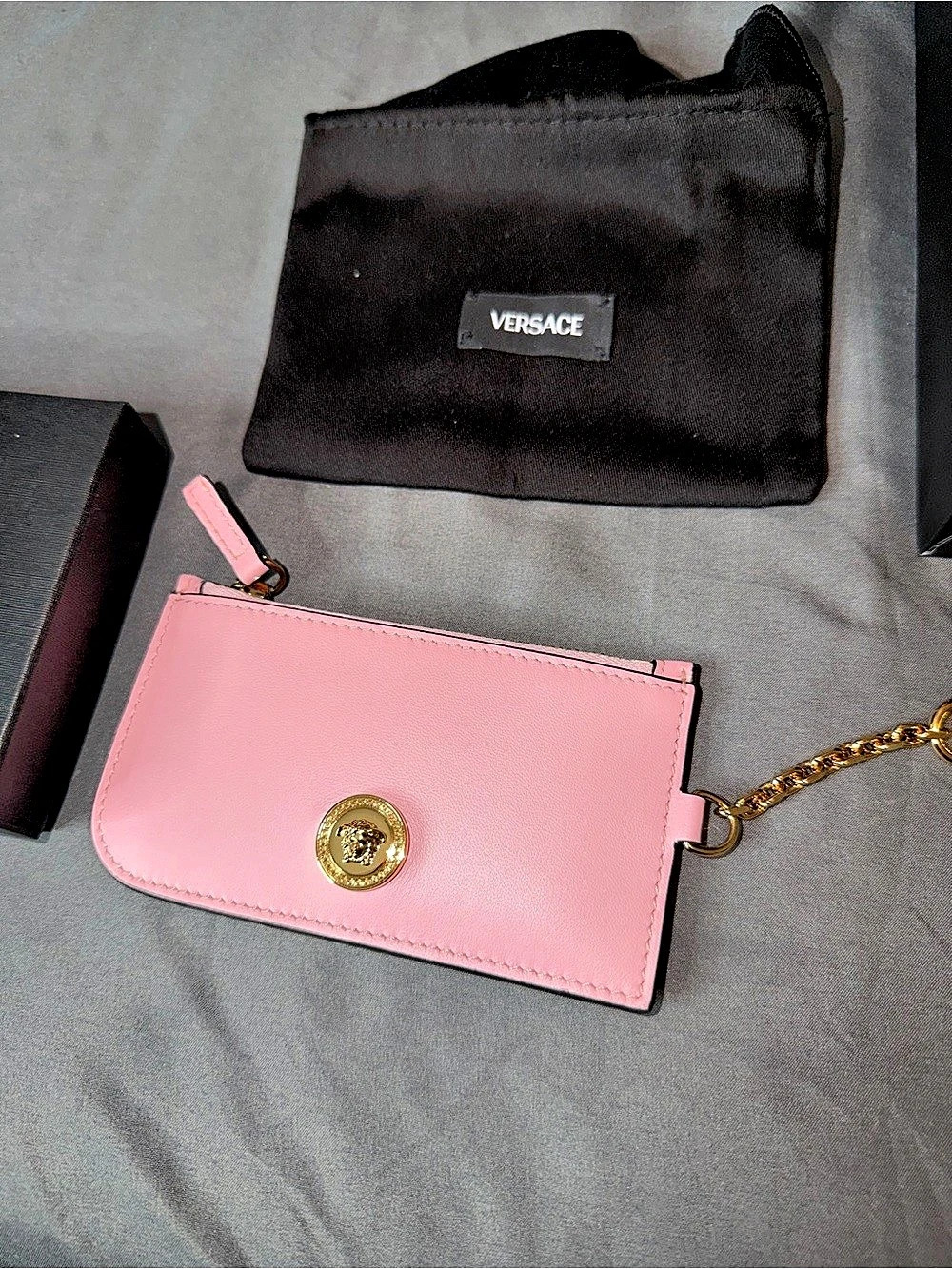 Versace Medusa 95 Leather Zipper Card Holder Pink & Black